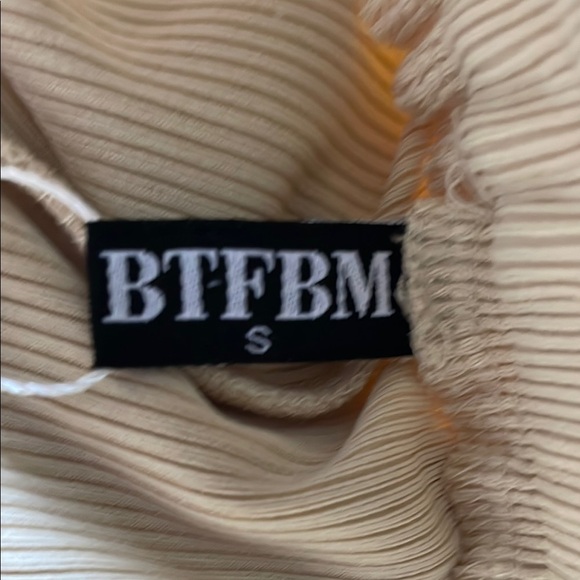 BTFBM Wide Leg Ridged Pants Cream Pull-On Elastic Waist High Rise Dressy NWT Sm - Picture 6 of 12